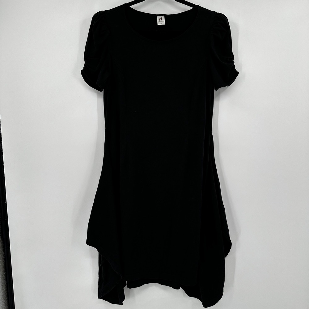 Peruvian Connection‎ Black Ruched Puff Sleeve Handkerchief Dress Large Gothic